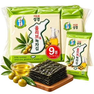 Rong Biển Miếng Ăn Liền Vị Oliu và Trà Xanh Sung Gyung – Bịch 9 gói