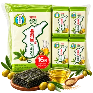 Rong Biển Miếng Ăn Liền Vị Oliu và Trà Xanh Sung Gyung – Bịch 16 gói